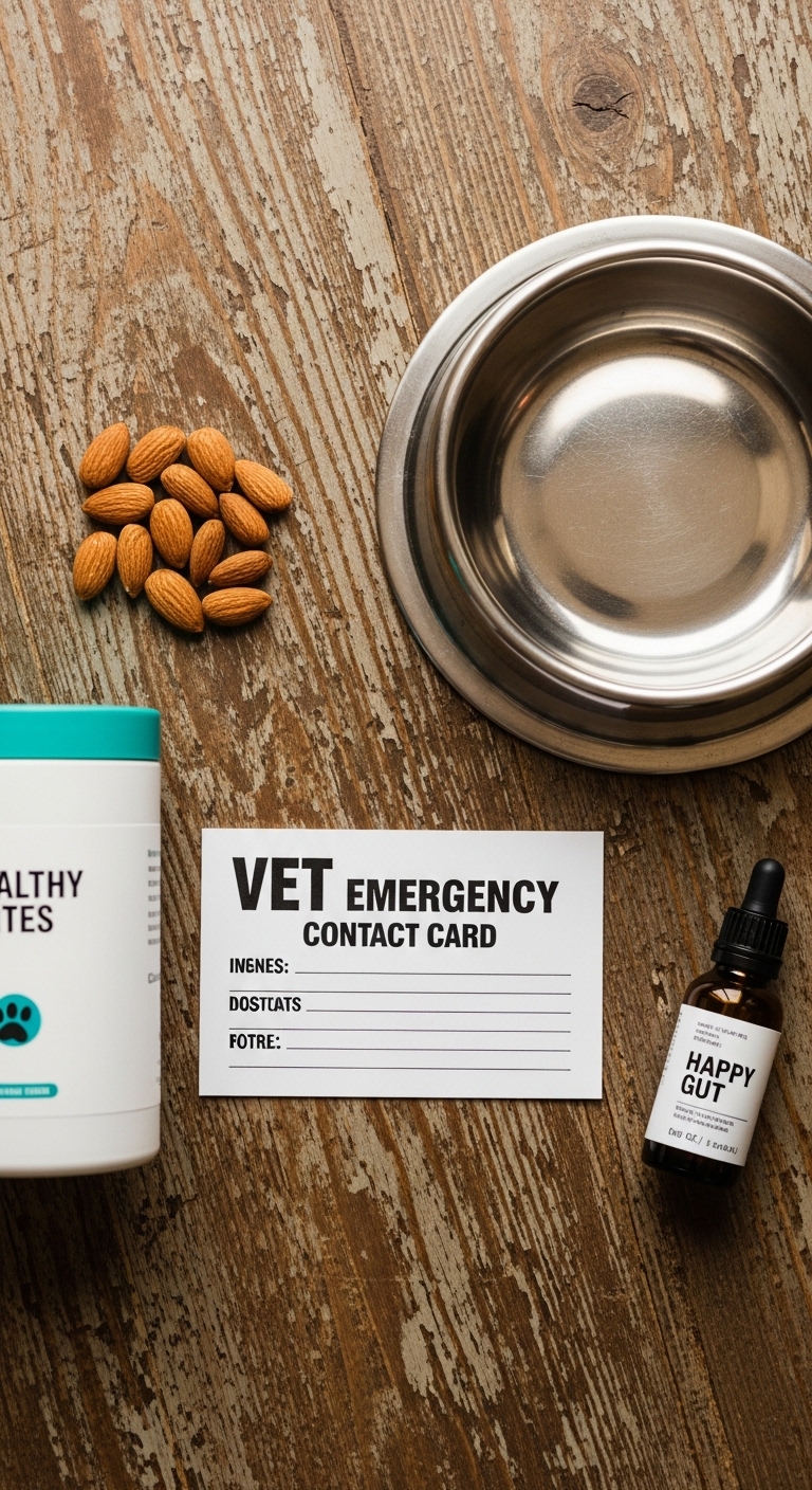 A sign that says Vet Emergency Contact Card.