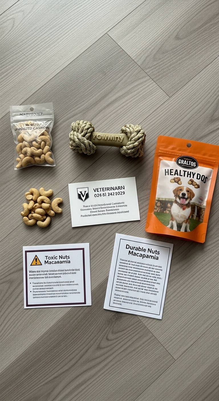 A bag of cashews and a rope toy for dogs.