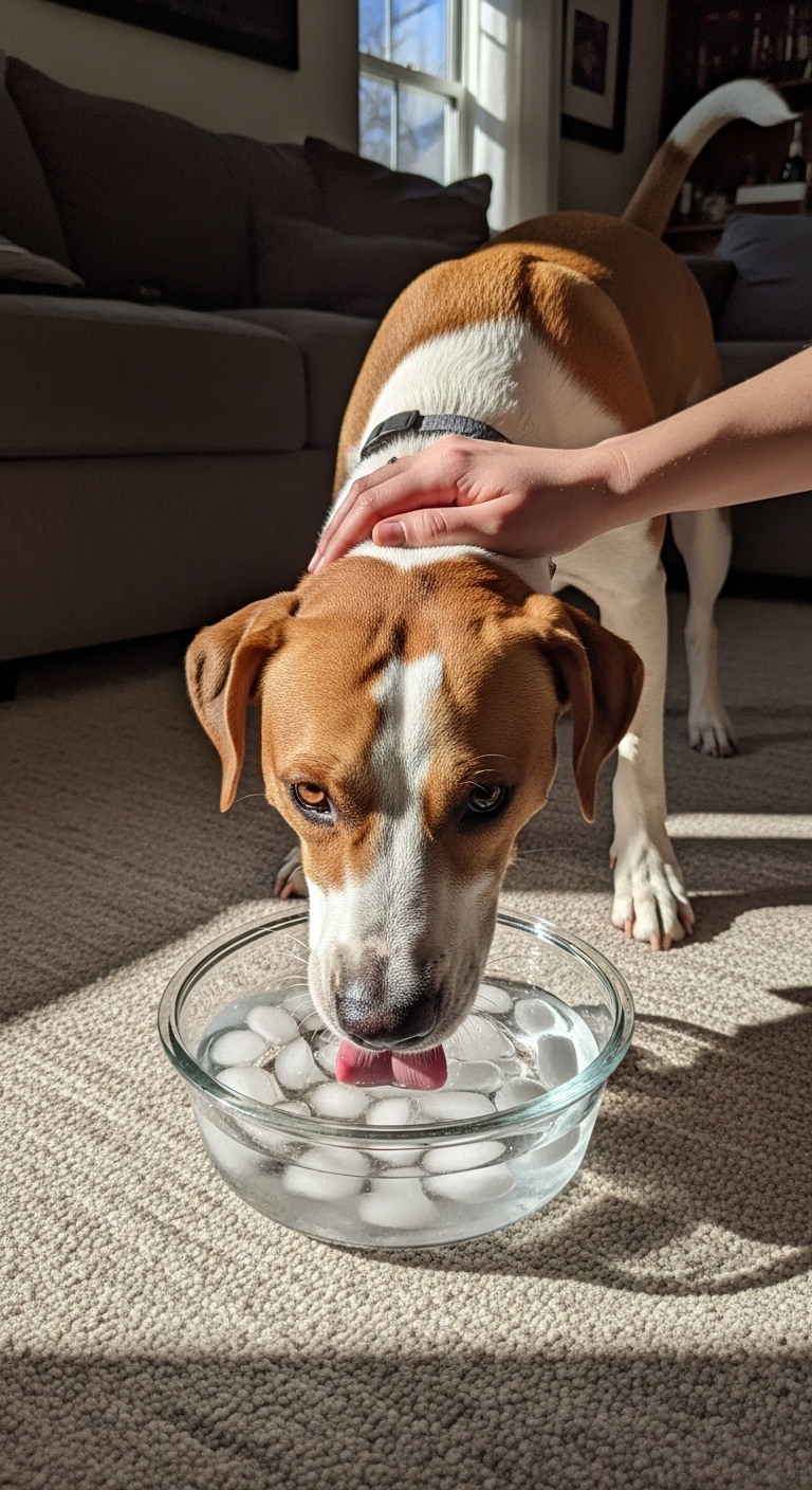 A dog drinking water from a glass bowl.