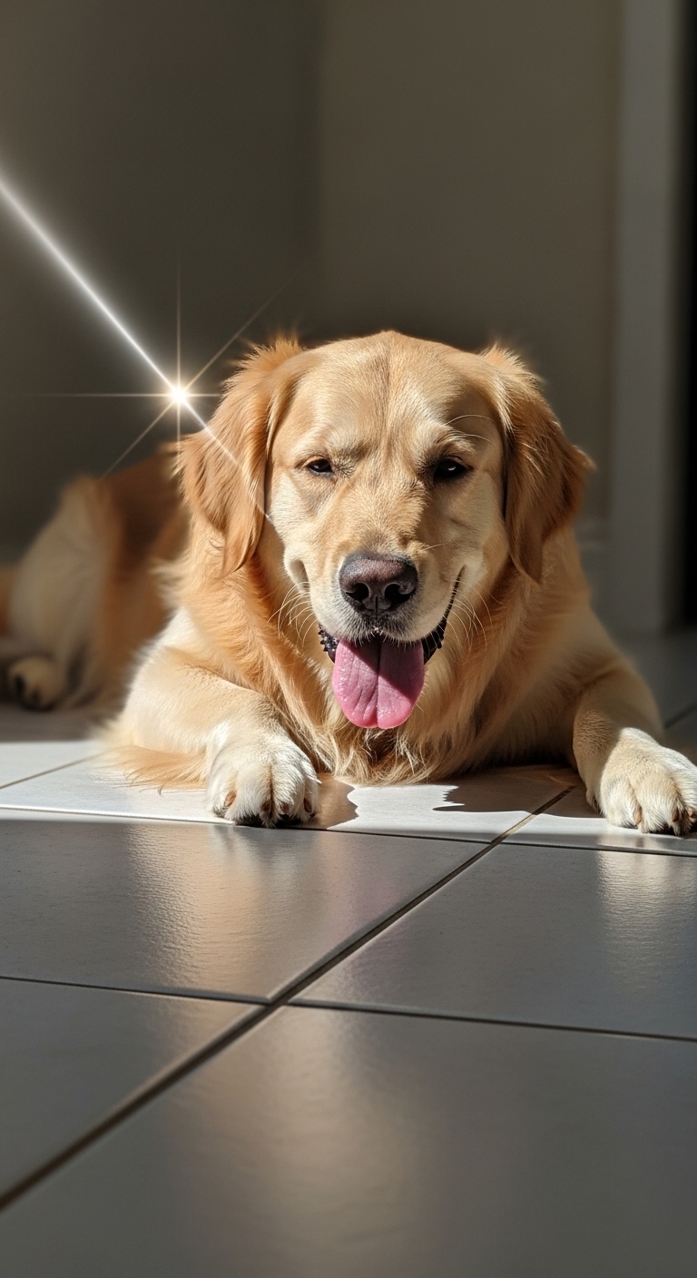 A dog is laying on the floor.