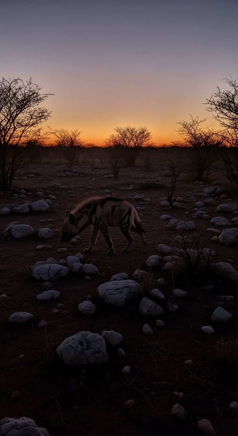 A hyena is walking in the dirt.