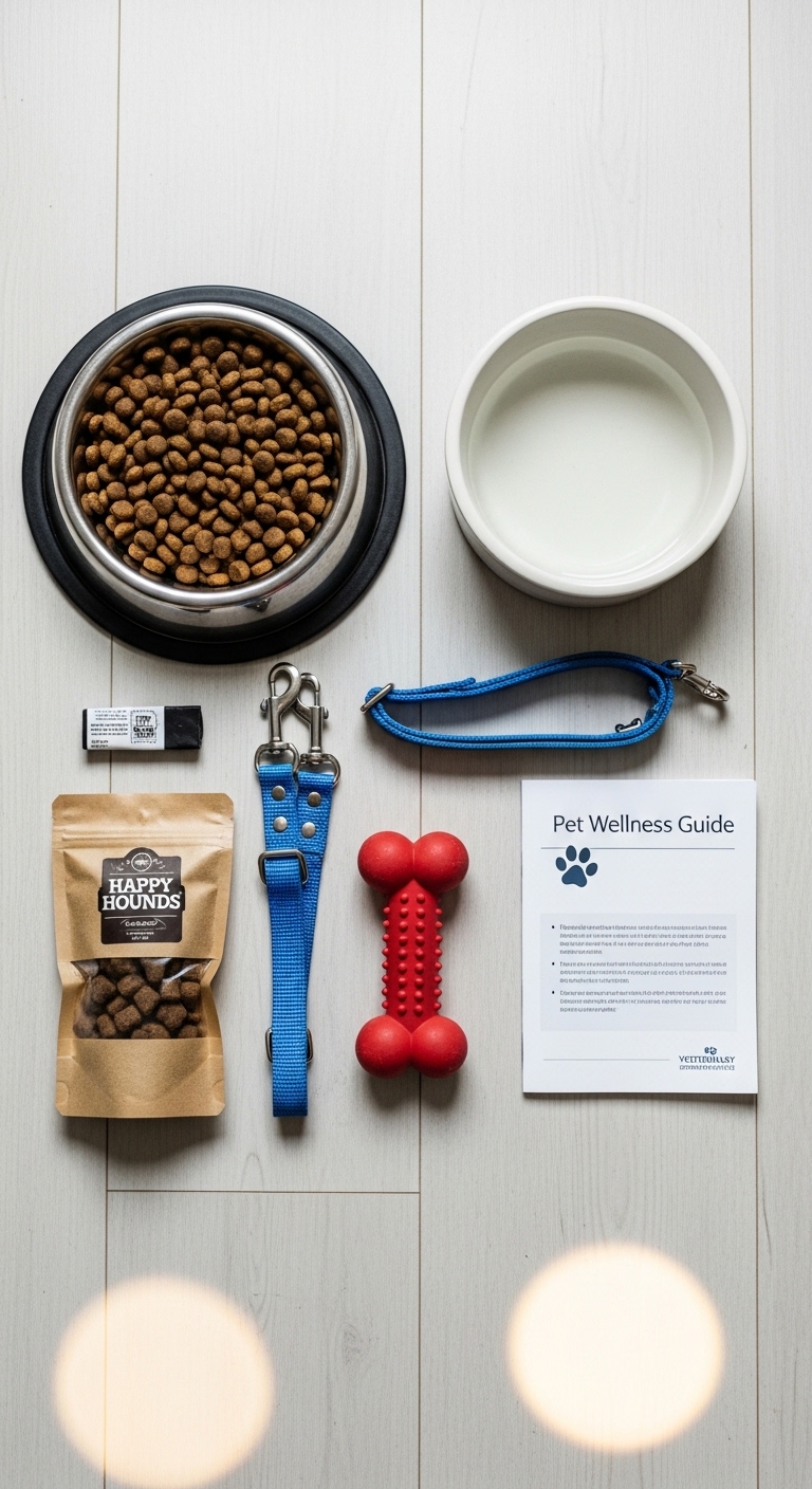 A dog's toy and a book about pet wellness.