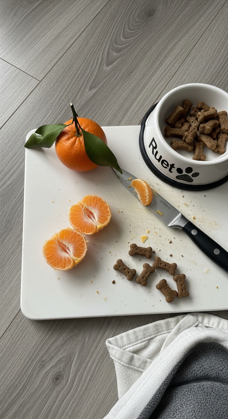 A knife with orange slices on a cutting board.