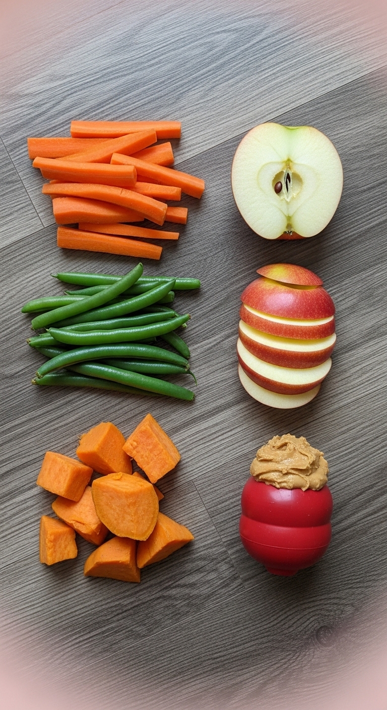 A variety of fruits and vegetables are displayed on a table.