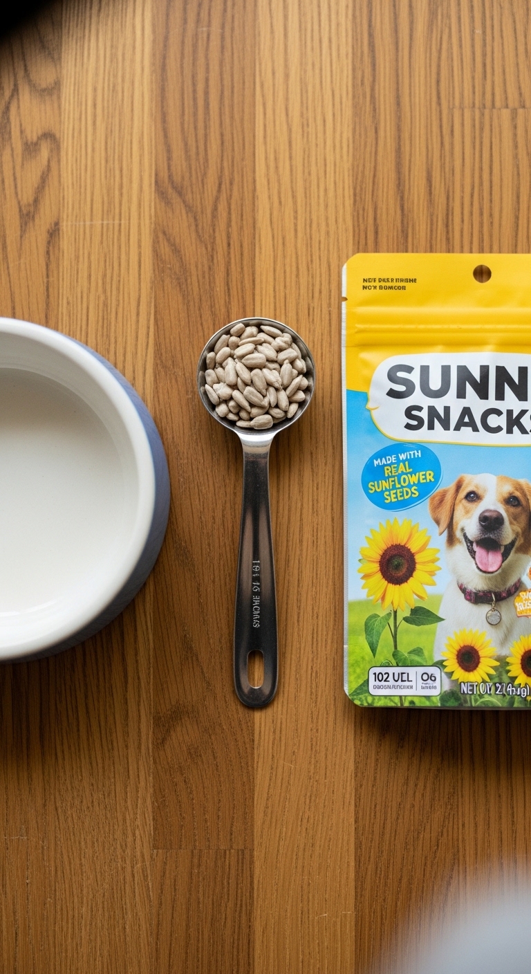 A bag of sunflower seeds sits next to a spoon.