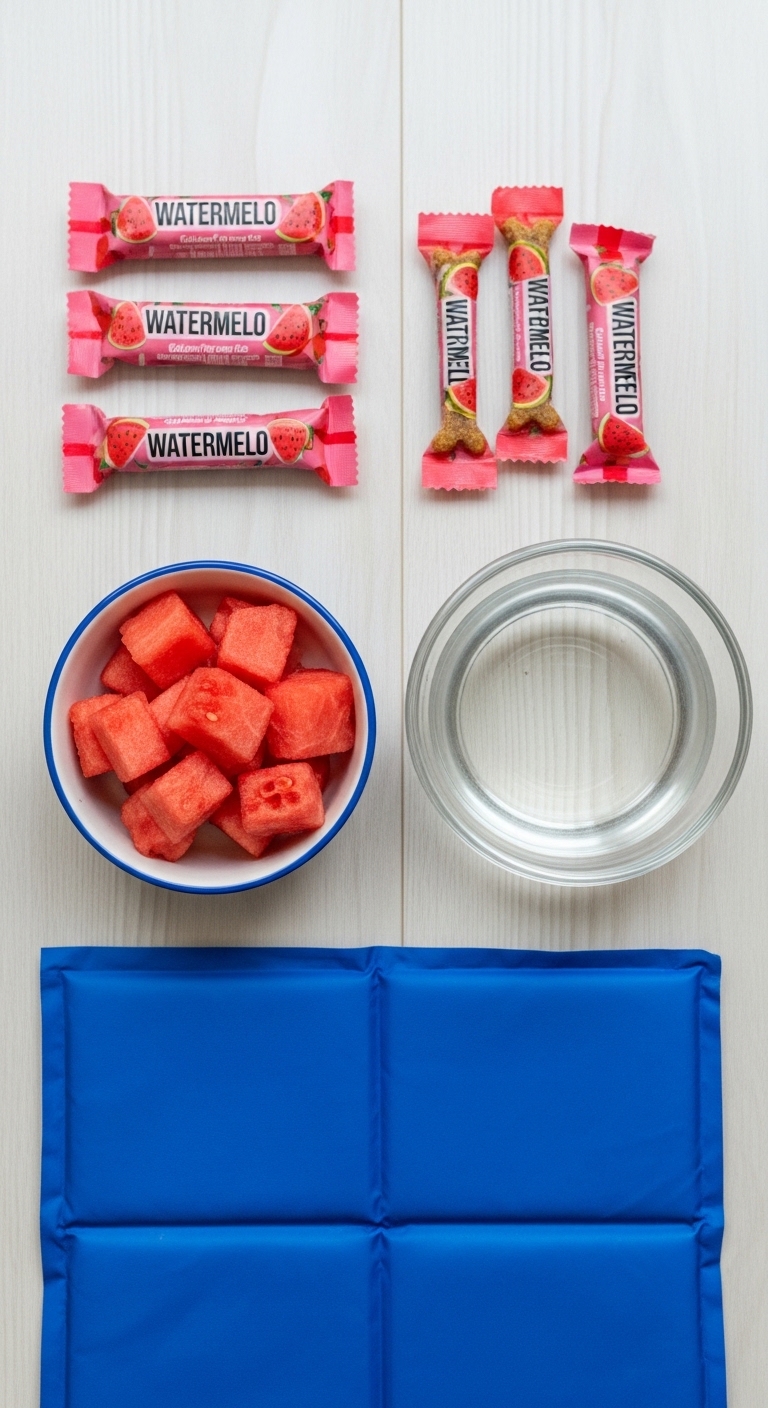 A bowl of watermelon slices and a glass of water.
