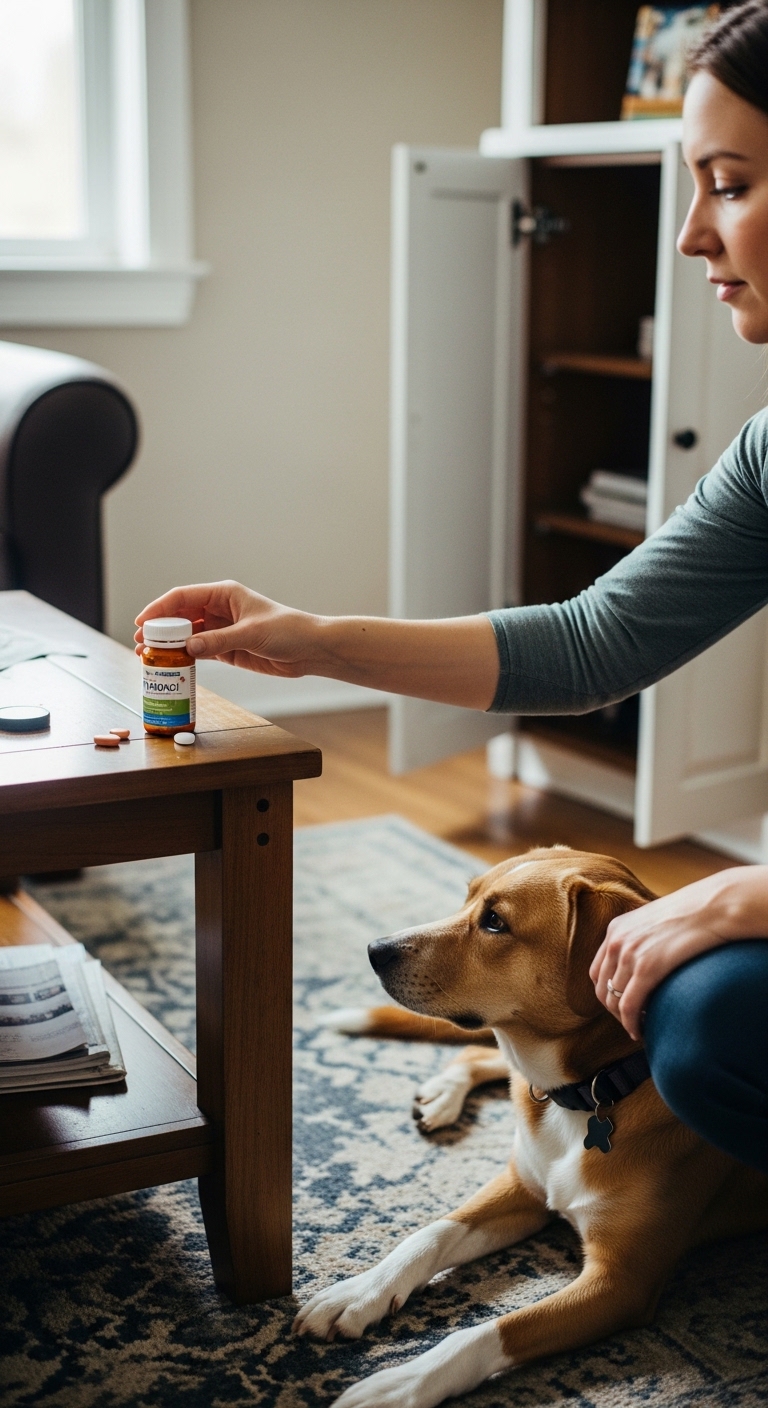 A woman holding a bottle of Tylenol.