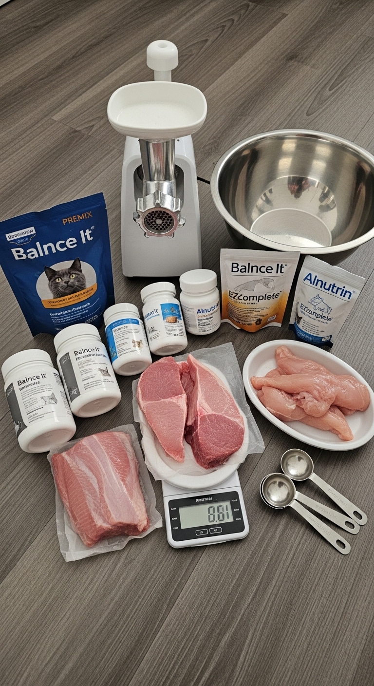 A cat food recipe is displayed on a table.