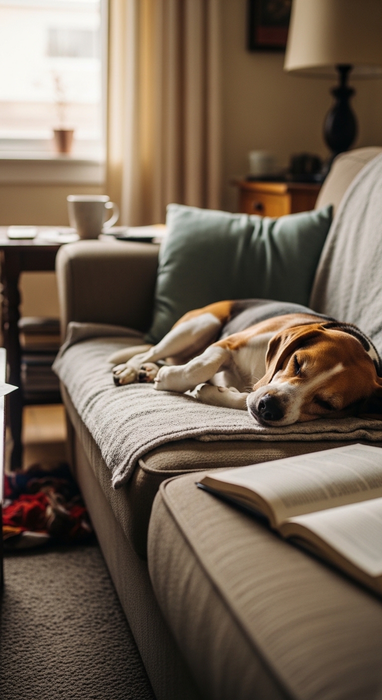 A dog is sleeping on a couch.