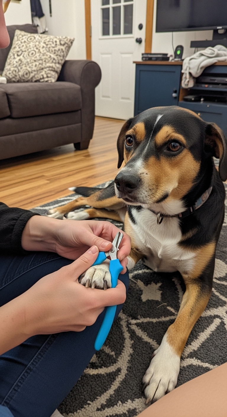 A person is cutting a dog's nails.