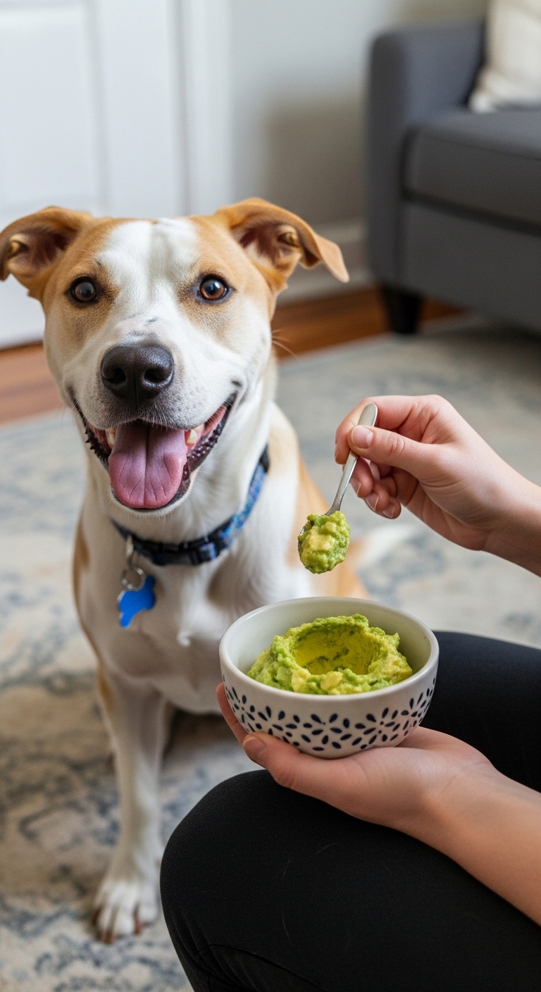 A dog is eating avocado.