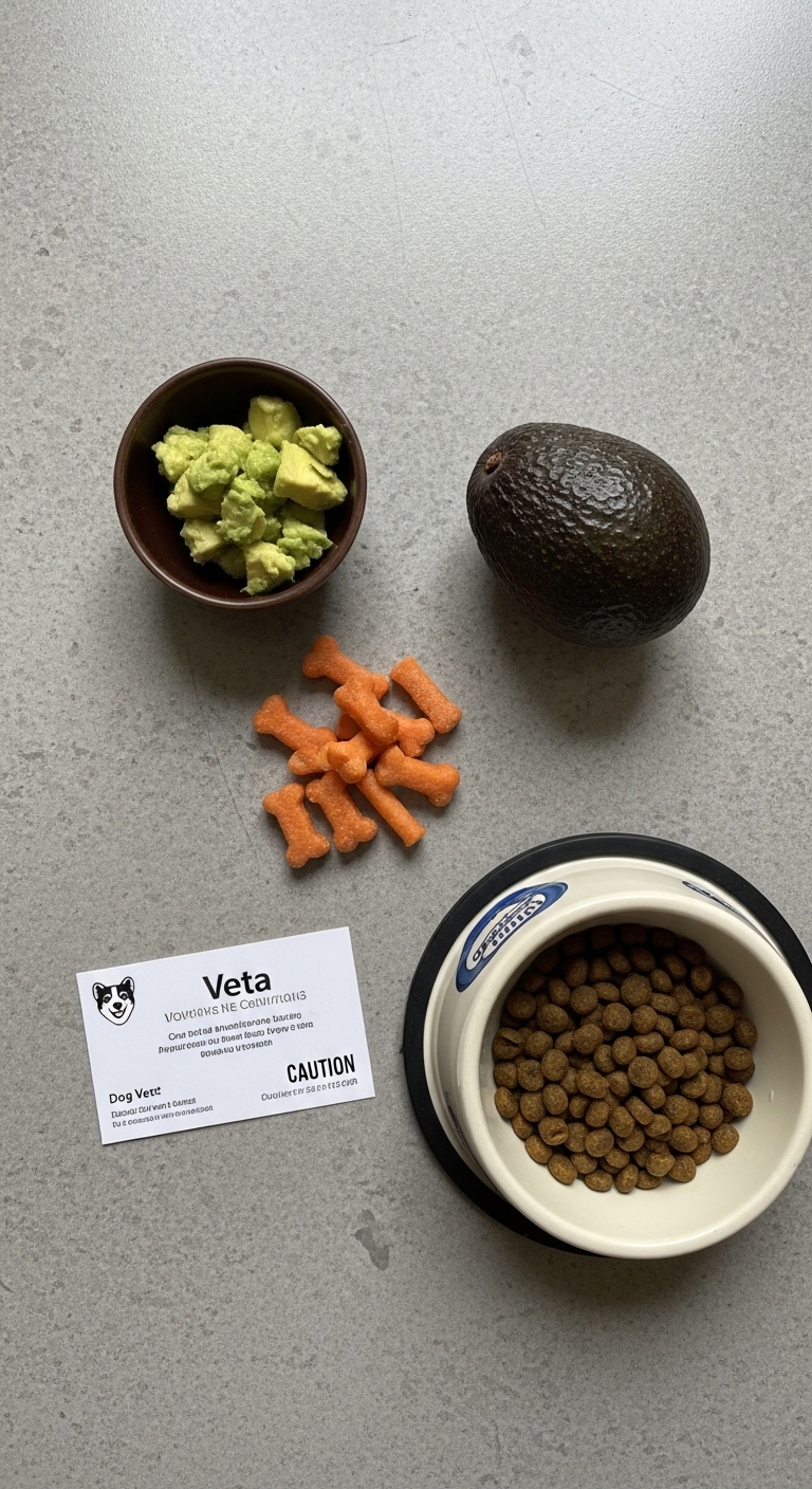 A bowl of dog food with a card that says "Veta".