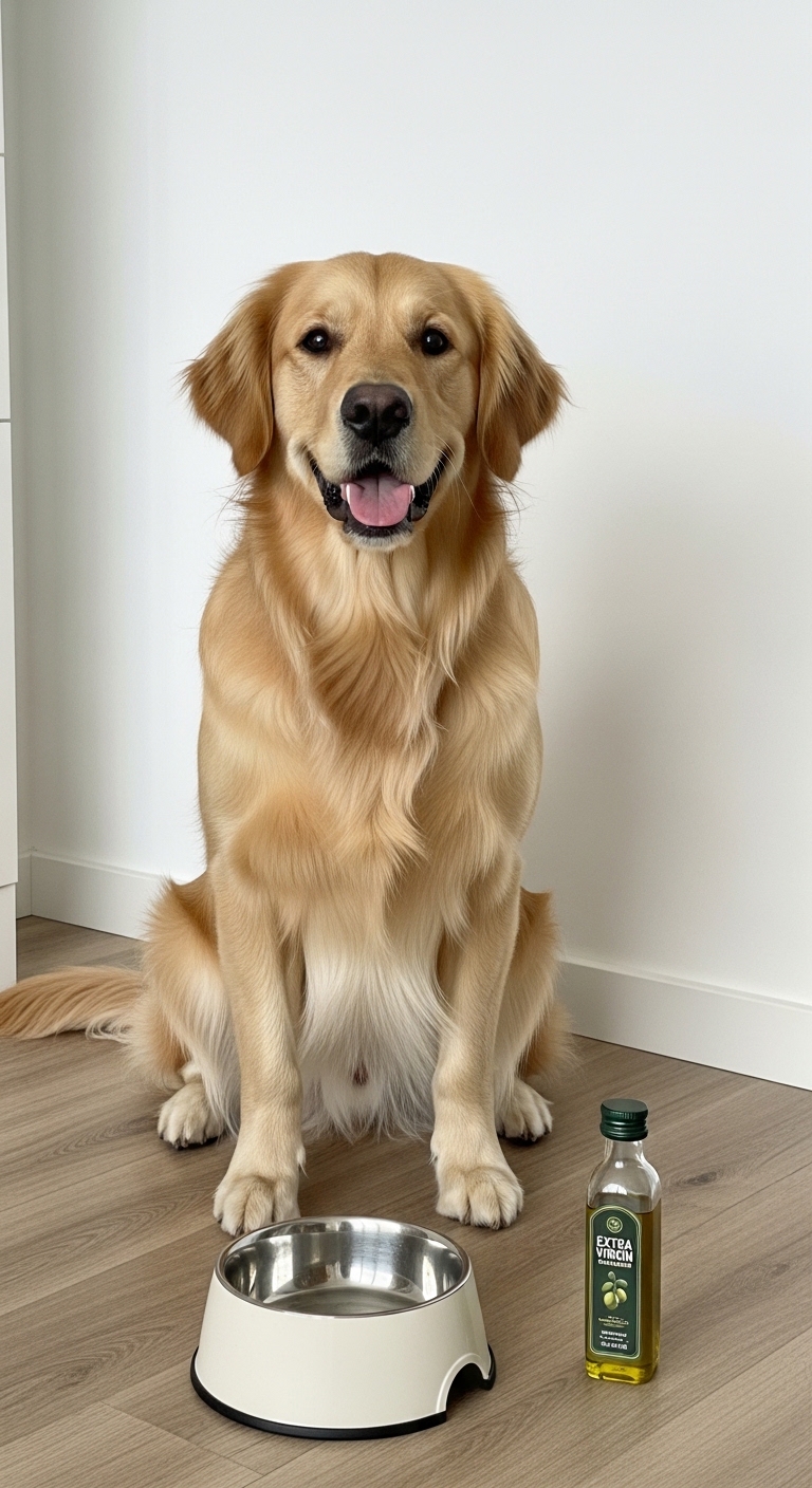 A golden retriever dog sitting on the floor.