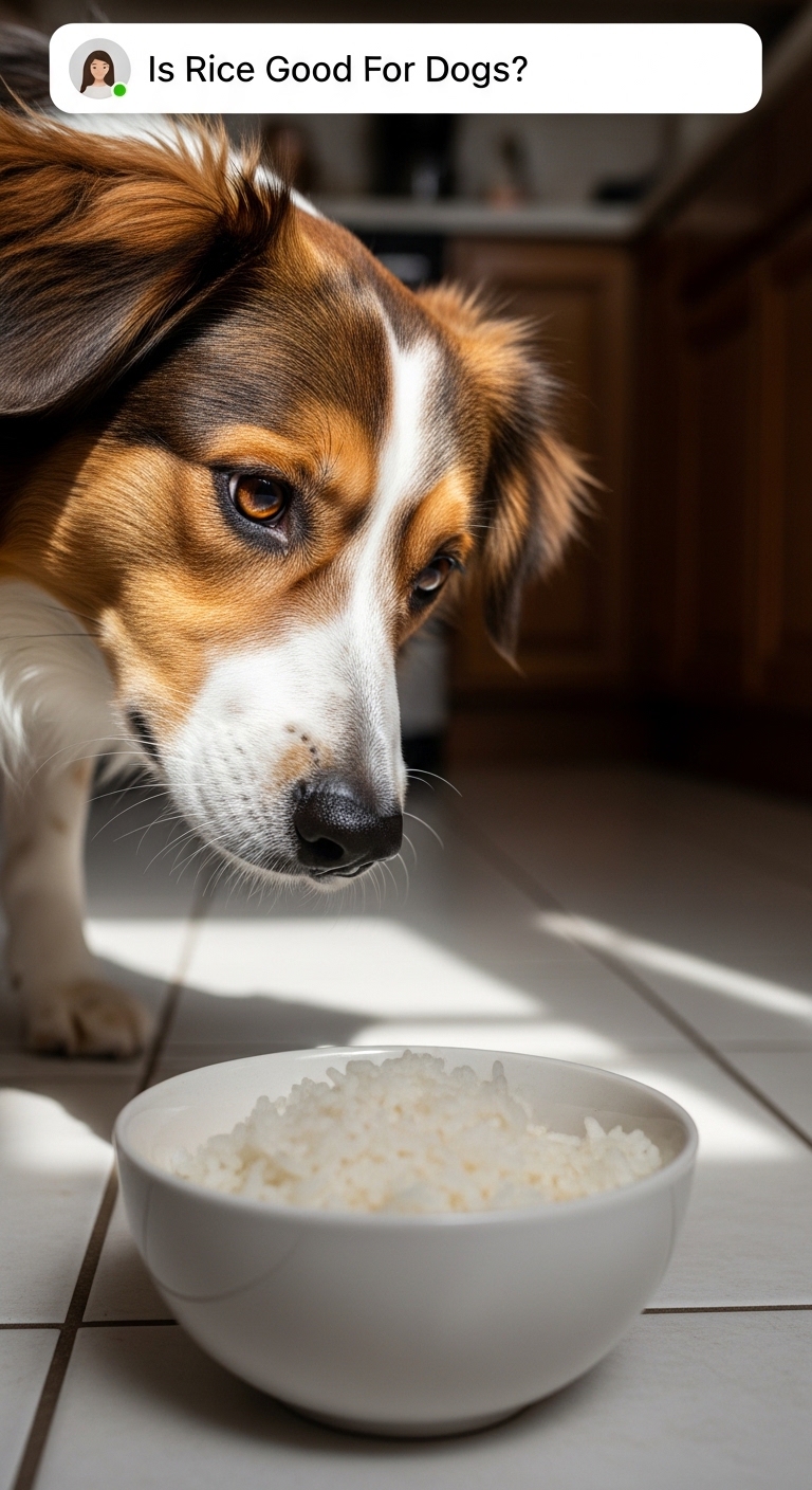 A dog is eating rice.