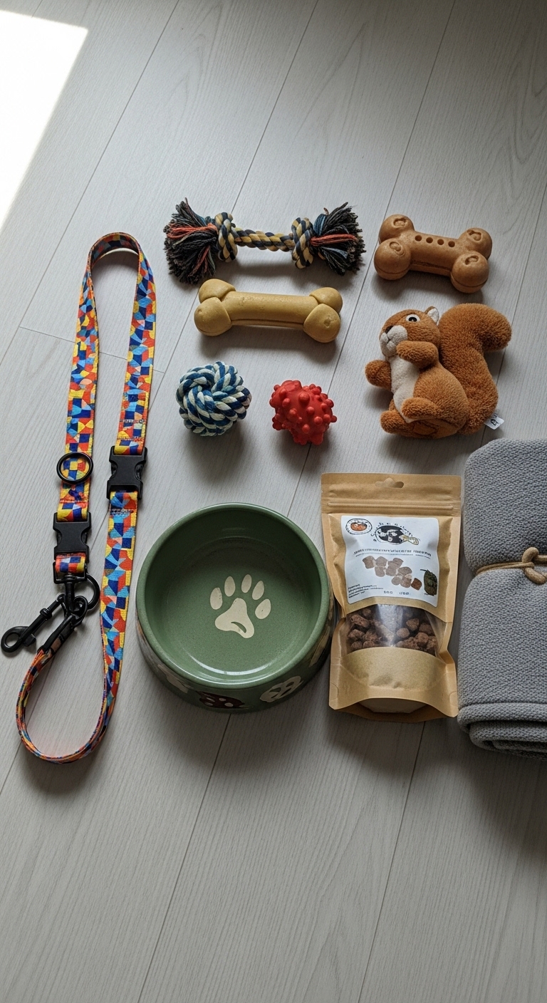 A collection of dog toys and treats.