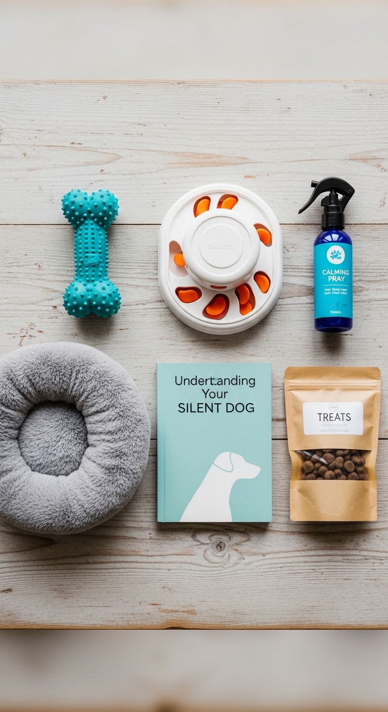 A book titled "Understanding Your Silent Dog" sits on a table with other items.