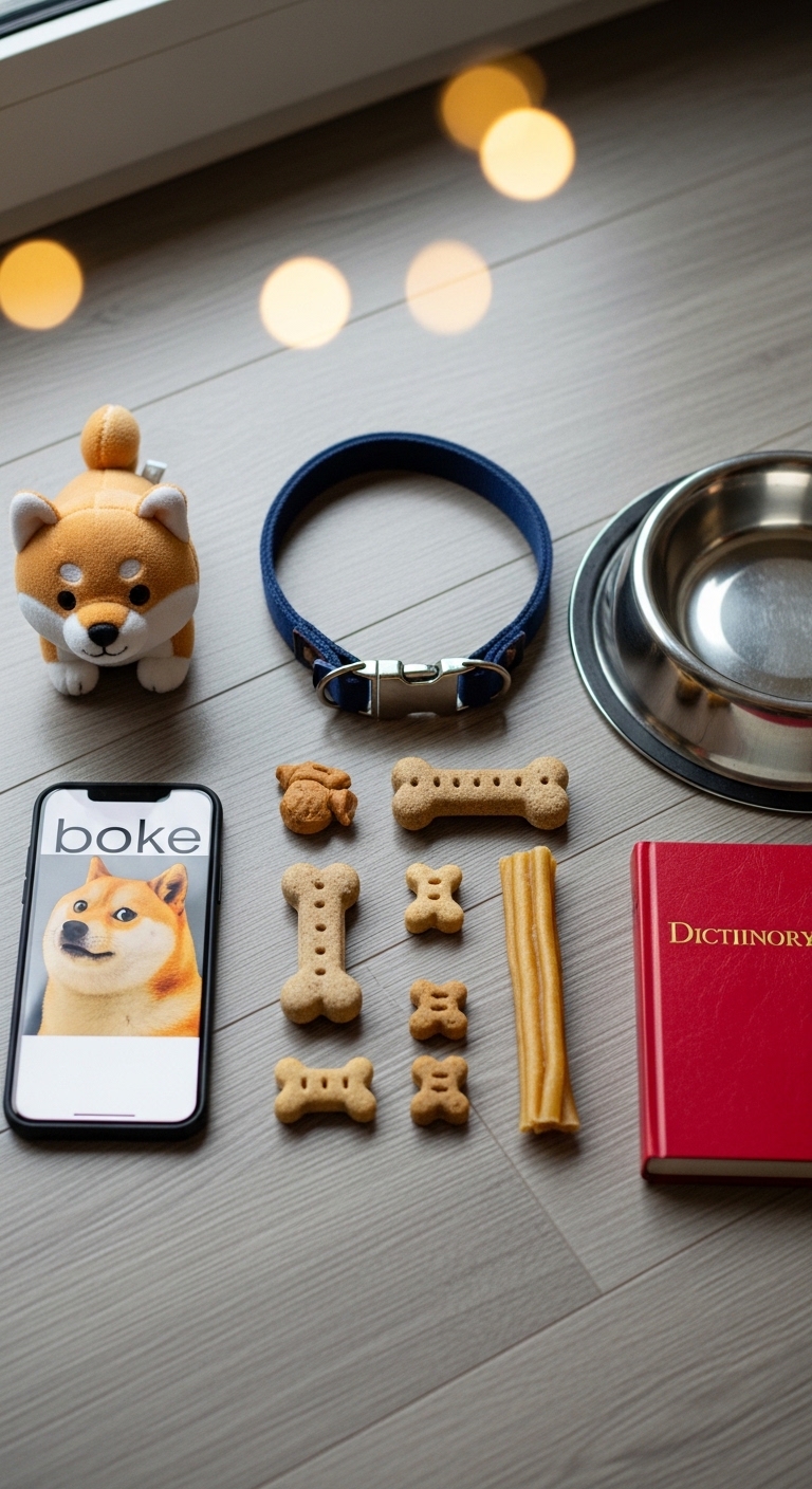 A collection of dog treats and a dictionary.