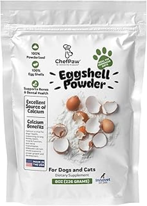 A bag of ChefPaw Eggshell Powder for dogs.