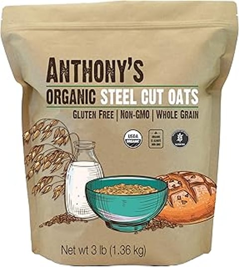 A bag of Anthony's Organic Steel Cut Oats.