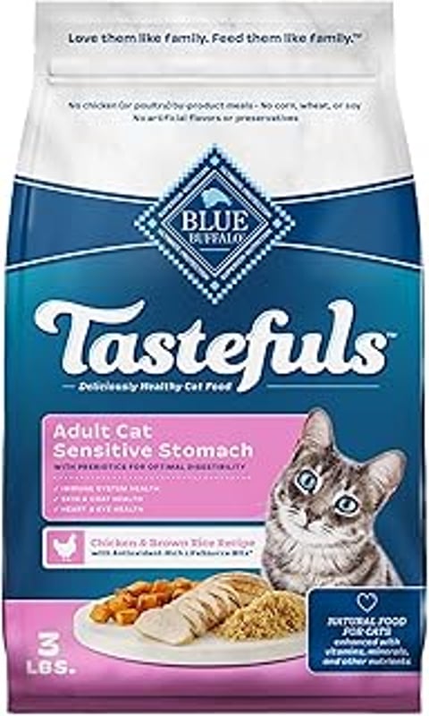 A cat food bag with a cat on it.