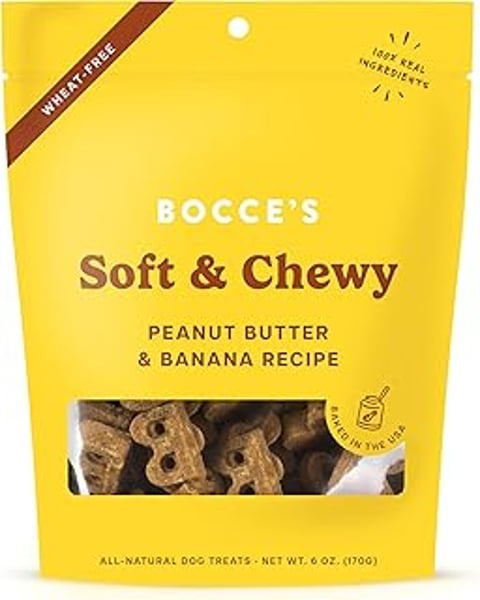 Bocce's Bakery Oven Baked PB & Chewy Peanut Butter & Banana Recipe.
