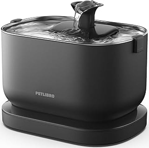 A black cordless water fountain for pets.