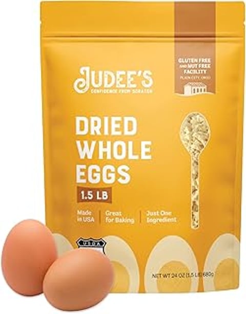 A bag of Judee's Gluten Free Dried Whole Eggs.