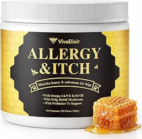 A jar of allergy and itch relief honey.