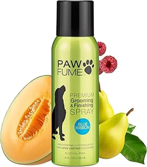 A bottle of Paw Fume Grooming Spray.
