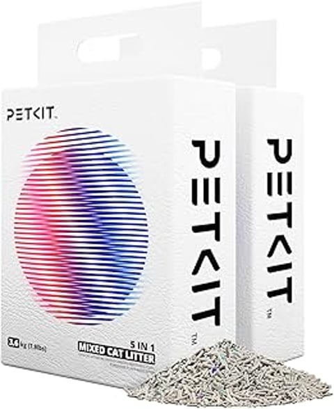 A box of Petkit litter with a bag of litter on the side.