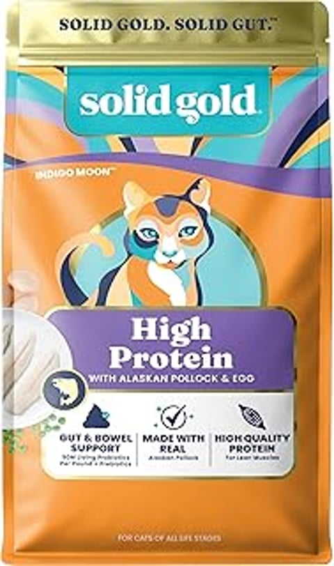 Solid Gold High Protein Dry Cat Food - Grain Free & Gluten Free Alaskan Pollock Cat Dry Food w/Probiotics for Digestive Health.