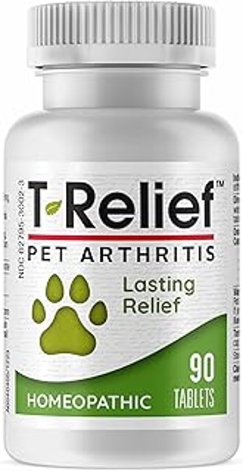 A bottle of T Relief Pet Arthritis Relief.