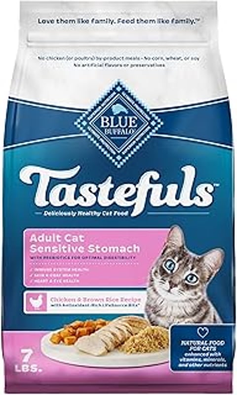 A cat food bag with a cat on it.