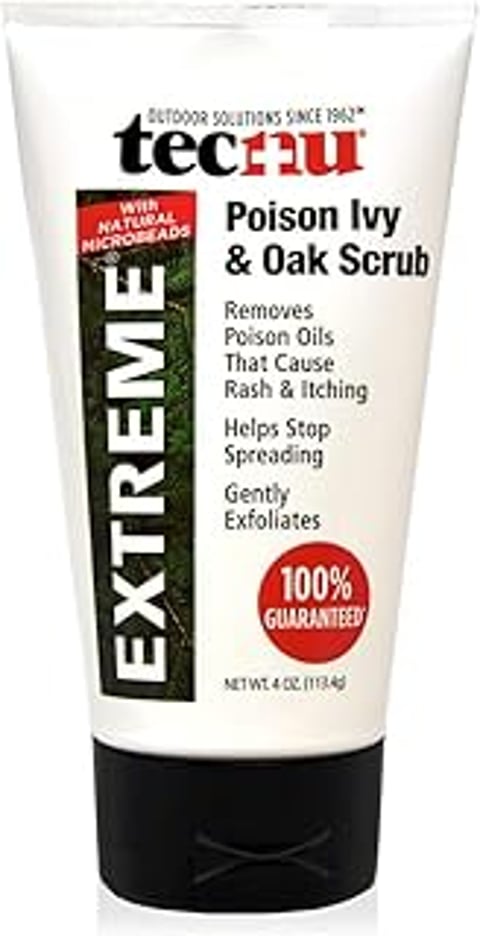 A tube of Tecnu Extreme Poison Ivy & Oak Scrub.