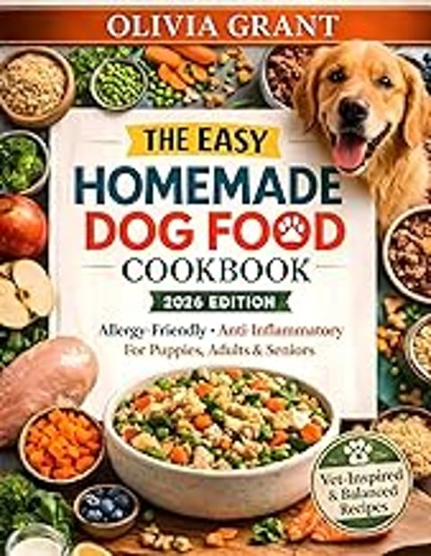 A dog food cookbook with a picture of a dog on the cover.
