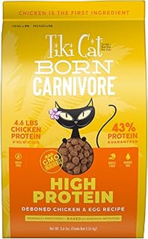 A cat food bag that says Born Carnivore High Protein.