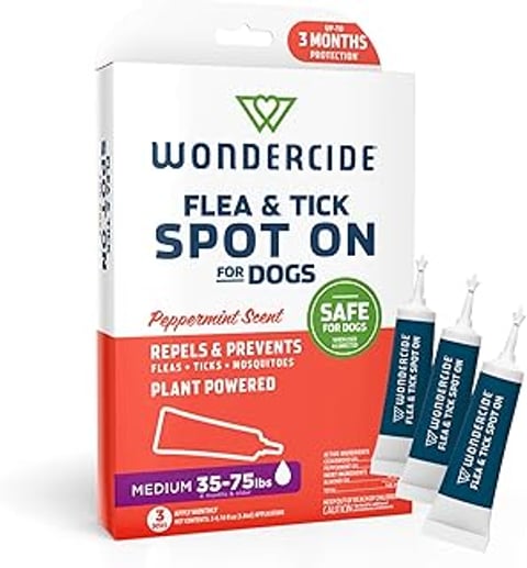 A bottle of Wondercide Flea & Tick Spot on for dogs.